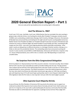 2020 General Election Report – Part 1 Here Are a Few of the Top Headlines from an Exciting Night in Ohio Politics