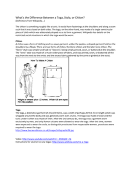 What's the Difference Between a Toga, Stola, Or Chiton? (Definitions from Wikipedia...)