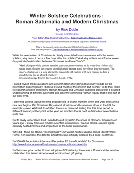 Winter Solstice Celebrations: Roman Saturnalia and Modern Christmas