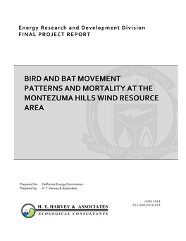 Bird and Bat Movement Patterns and Mortality Montezuma Hills Wind