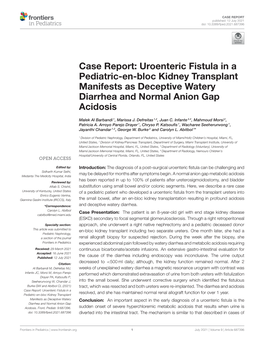 Case Report: Uroenteric Fistula in a Pediatric-En-Bloc Kidney Transplant Manifests As Deceptive Watery Diarrhea and Normal Anion Gap Acidosis