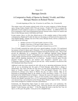 Baroque Jewels a Comparative Study of Operas by Handel, Vivaldi, and Other Baroque Masters on Related Themes