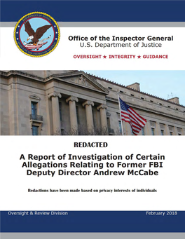 A Report of Investigation of Certain Allegations Relating to Former FBI Deputy Director Andrew Mccabe