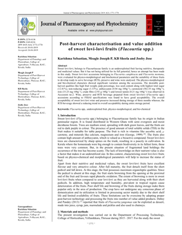 Post-Harvest Characterisation and Value Addition of Sweet Lovi-Lovi