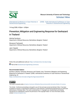 Prevention, Mitigation and Engineering Response for Geohazard in Thailand