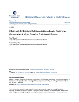 Ethnic and Confessional Relations in Cross-Border Regions: a Comparative Analysis Based on Sociological Research