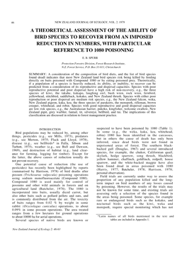 A Theoretical Assessment of the Ability of Bird Species to Recover from an Imposed Reduction in Numbers, with Particular Reference to 1080 Poisoning