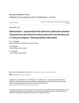 Bathycranium : Synonymised with Syntormon, Distinction Between Parasyntormon and Syntormon Discussed and S