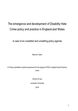 The Emergence and Development of Disability Hate Crime Policy and Practice in England and Wales