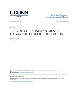 WOMEN in GIOVANNI BOCCACCIO's DECAMERON Caitlin E