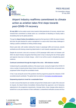 Airport Industry Reaffirms Commitment to Climate Action As Aviation Takes First Steps Towards