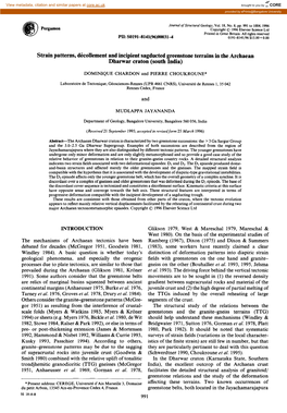 Strain Patterns, Dkollement and Incipient Sagducted Greenstone Terrains in the Archaean Dharwar Craton (South India)