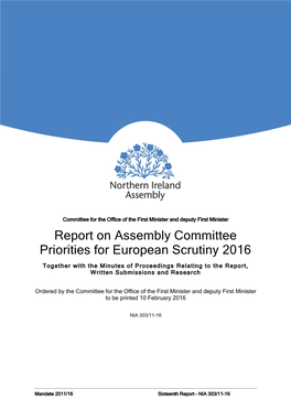 Report on Assembly Committee Priorities for European Scrutiny 2016