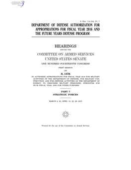 Department of Defense Authorization for Appropriations for Fiscal Year 2016 and the Future Years Defense Program