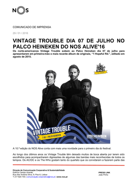 Vintage Trouble Dia 07 De Julho No Palco Heineken Do