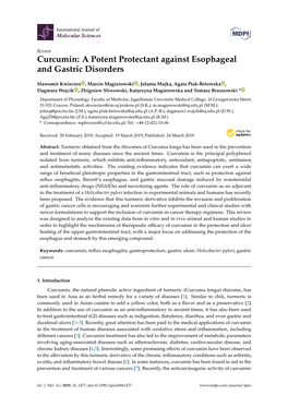 Curcumin: a Potent Protectant Against Esophageal and Gastric Disorders