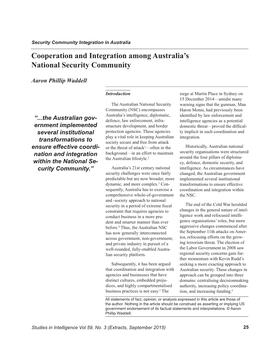 Cooperation and Integration Among Australia's National Security