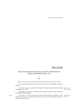 National Capital Territory of Delhi (Amendment) Bill, 2021