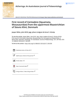 First Record of Carinodens (Squamata, Mosasauridae) from the Uppermost Maastrichtian of Stevns Klint, Denmark