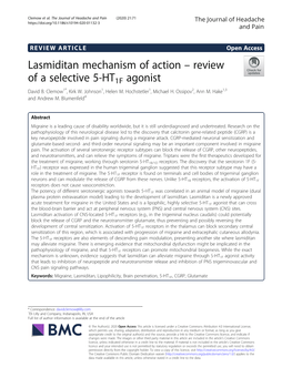 Lasmiditan Mechanism of Action – Review of a Selective 5-HT1F Agonist David B