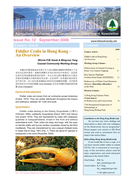 Fiddler Crabs in Hong Kong – Feature Article : an Overview Fiddler Crabs in Hong Kong - Winnie P.W