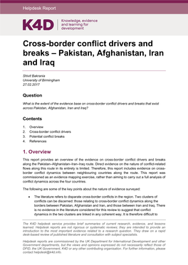 Cross-Border Conflict Drivers and Breaks – Pakistan, Afghanistan, Iran and Iraq