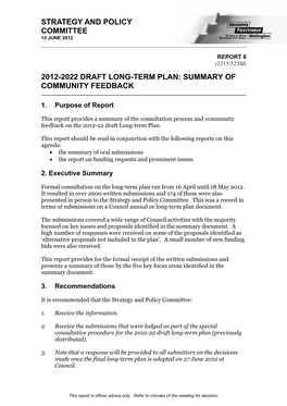 Strategy and Policy Committee 2012-2022 Draft