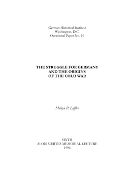 The Struggle for Germany and the Origins of the Cold War