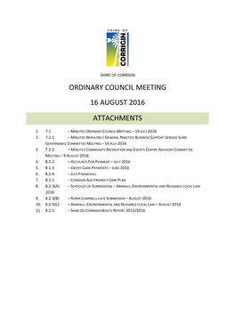 Ordinary Council Meeting 16 August 2016 Attachments