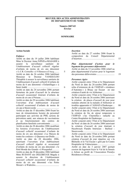 RECUEIL DES ACTES ADMINISTRATIFS DU DEPARTEMENT DU NORD � � Numéro 2007-03 Février 