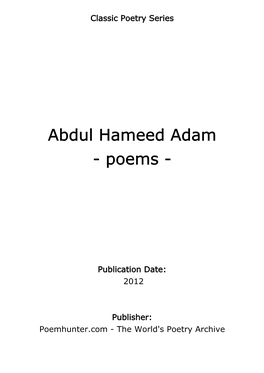 Abdul Hameed Adam - Poems