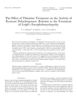 The Effect of Thiamine Treatment on the Activity of Pyruvate Dehydrogenase: Relation to the Treatment of Leigh's Encephalomyelopathy