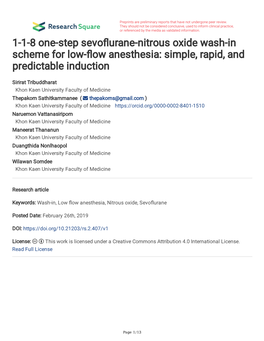 1-1-8 One-Step Sevoflurane-Nitrous Oxide Wash-In