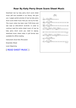 Roar by Katy Perry Drum Score Sheet Music