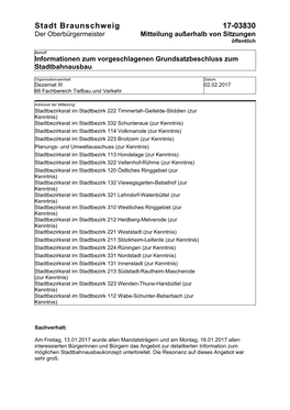 Stadt Braunschweig 17-03830 Der Oberbürgermeister Mitteilung Außerhalb Von Sitzungen Öffentlich