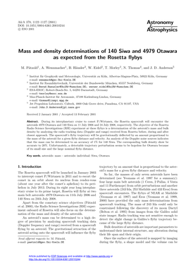 Mass and Density Determinations of 140 Siwa and 4979 Otawara As Expected from the Rosetta ﬂybys