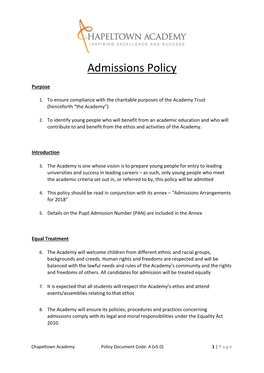 Admissions Policy