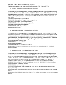 Eligible Geographic Areas and Associated Hydrologic Unit Codes (Hucs) 01