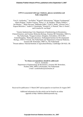 LPIN2 Is Associated with Type 2 Diabetes, Glucose Metabolism and Body Composition