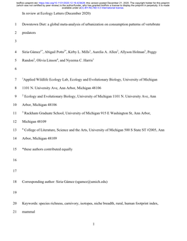 Downtown Diet: a Global Meta-Analysis of Urbanization on Consumption Patterns of Vertebrate