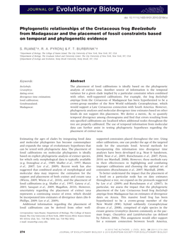 Phylogenetic Relationships of the Cretaceous Frog Beelzebufo from Madagascar and the Placement of Fossil Constraints Based on Temporal and Phylogenetic Evidence