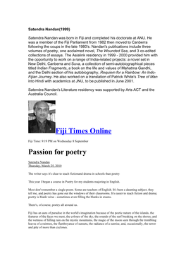 Fiji Times Online Passion for Poetry