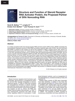 Structure and Function of Steroid Receptor RNA Activator Protein, the Proposed Partner of SRA Noncoding RNA