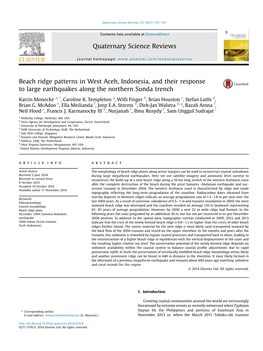 Beach Ridge Patterns in West Aceh, Indonesia, and Their Response to Large Earthquakes Along the Northern Sunda Trench