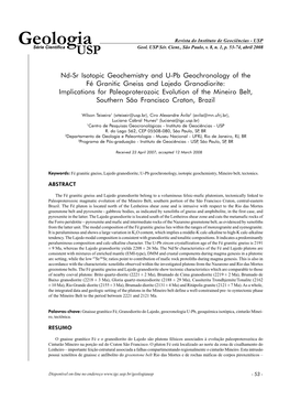 Geologia Revista Do Instituto De Geociências - USP Série Científica USP Geol