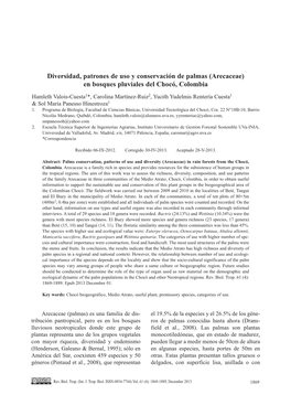 Arecaceae) En Bosques Pluviales Del Chocó, Colombia