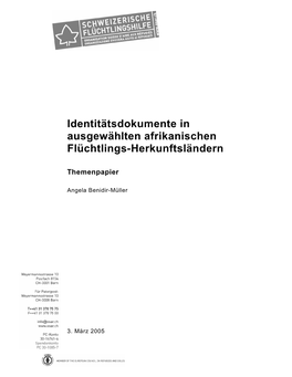 Identitätsdokumente in Ausgewählten Afrikanischen Flüchtlings-Herkunftsländern