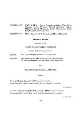 CAS 2009/A/1817 WADA & FIFA V. Cyprus Football Association