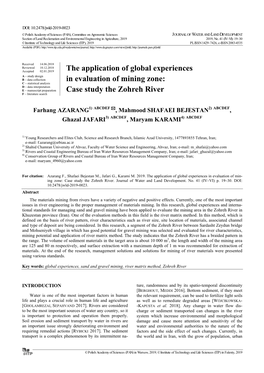 The Application of Global Experiences in Evaluation of Mining Zone: Case Study the Zohreh River 21 Ronmental Issues