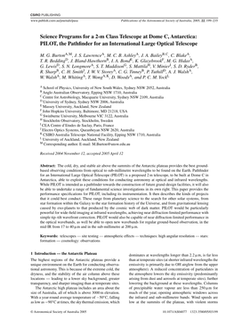 Science Programs for a 2-M Class Telescope at Dome C, Antarctica: PILOT, the Pathﬁnder for an International Large Optical Telescope